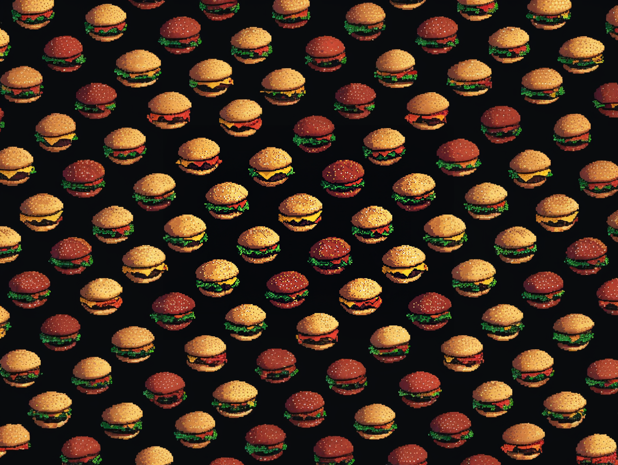 bitfalls_pixelated_hamburgers_arranged_in_a_diagonal_grid_on_bl_89d6d09b-a732-416d-972d-3a057427cdd5